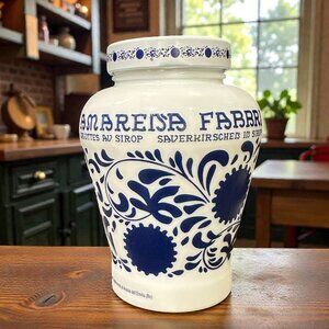 Vintage Fabbri Amarena Jar, Blue & White Italian Ceramic Syrup Jar